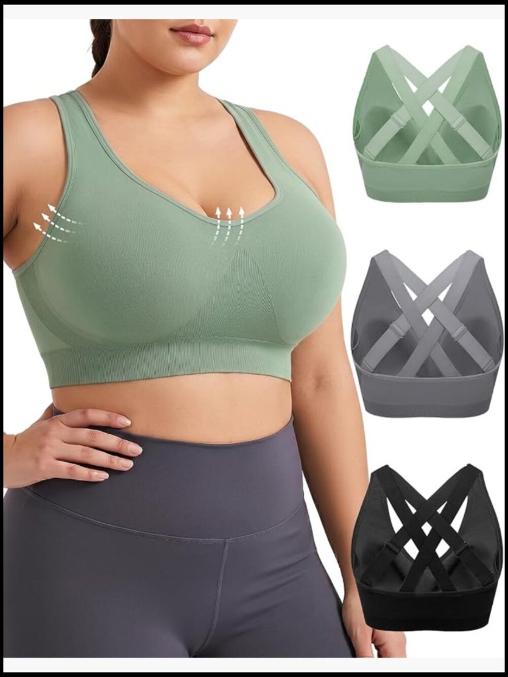 Adjustable Full Coverage Sports Bra for C-DDD Cups, Wirefree, Low Impact